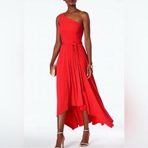 Vince Camuto Vibrant Coral One-Shoulder High Low Midi Dress Size 16W